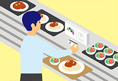 セルフ決済をしている男性のイラスト